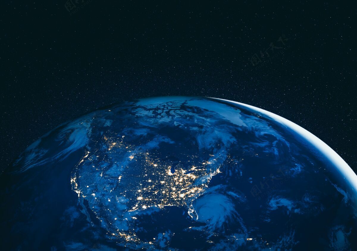 地平线地球-地球-从太空看地球 显示真实的地球表面和世界地图地球外太空地理
