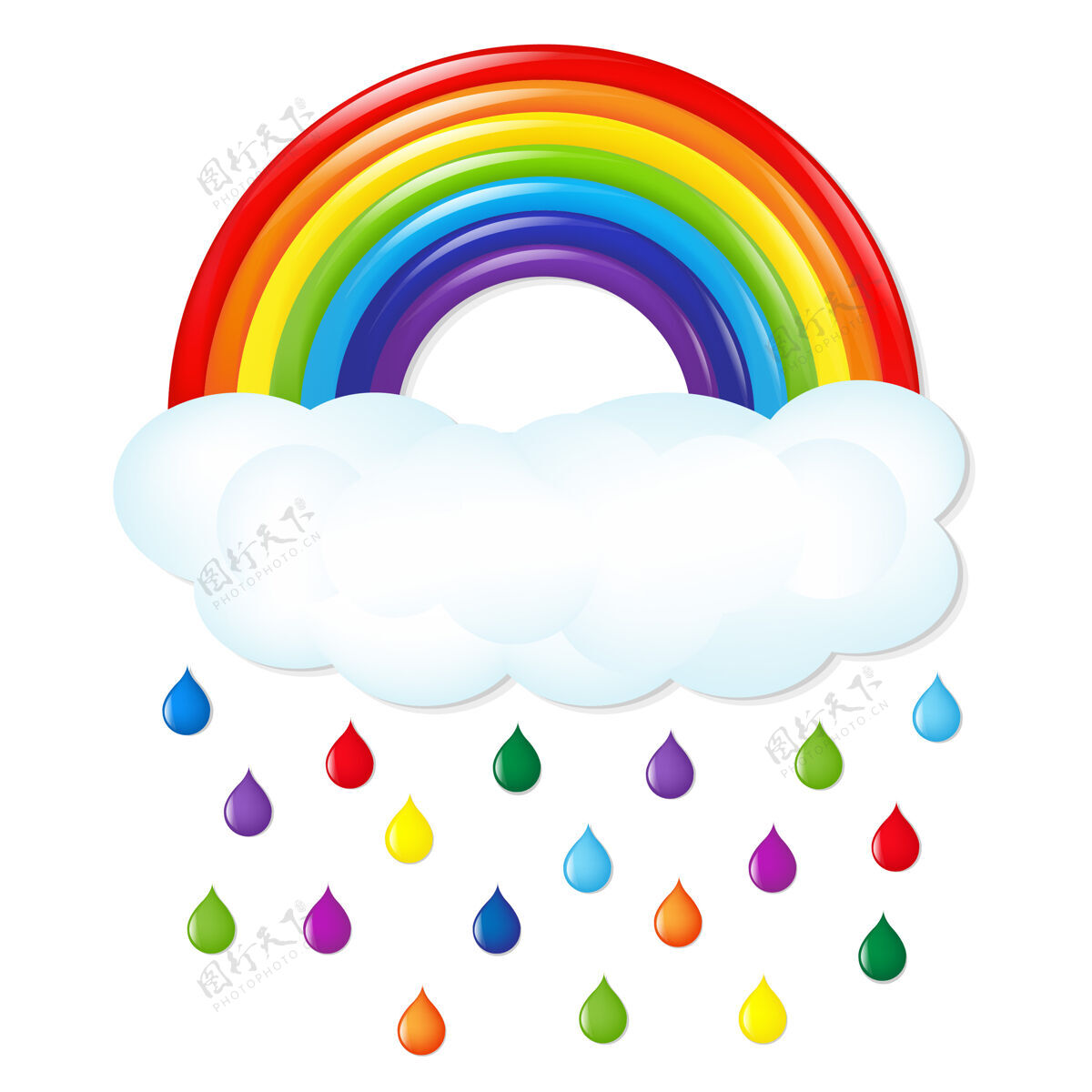 插图彩虹与彩色雨渐变网格插图童话彩虹卡通