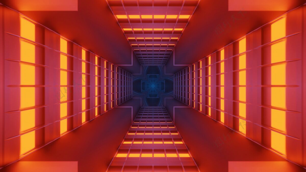 小说宇宙背景与橙色 红色和蓝色激光灯-完美的数字壁纸融合现实宇宙