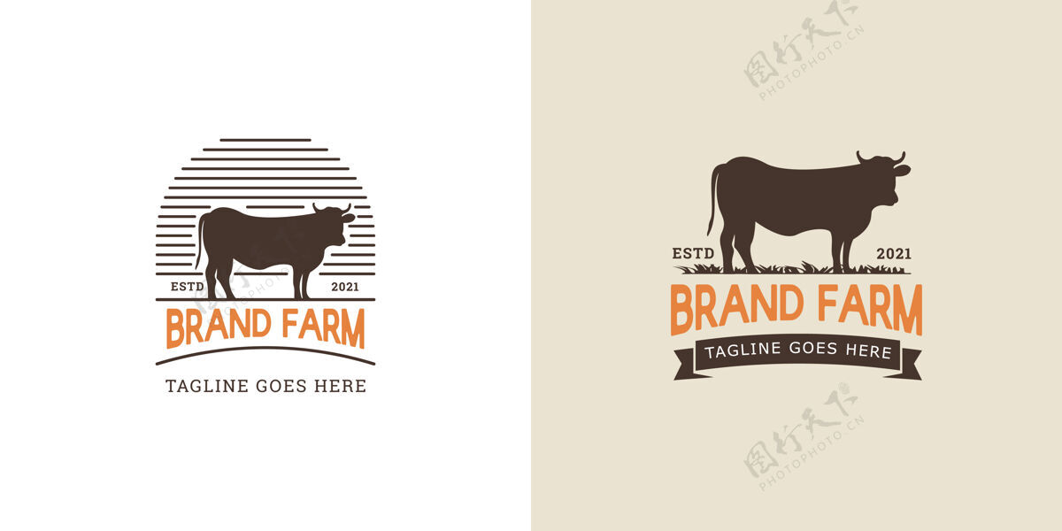 奶牛品牌农场标志与奶牛有机景观产品