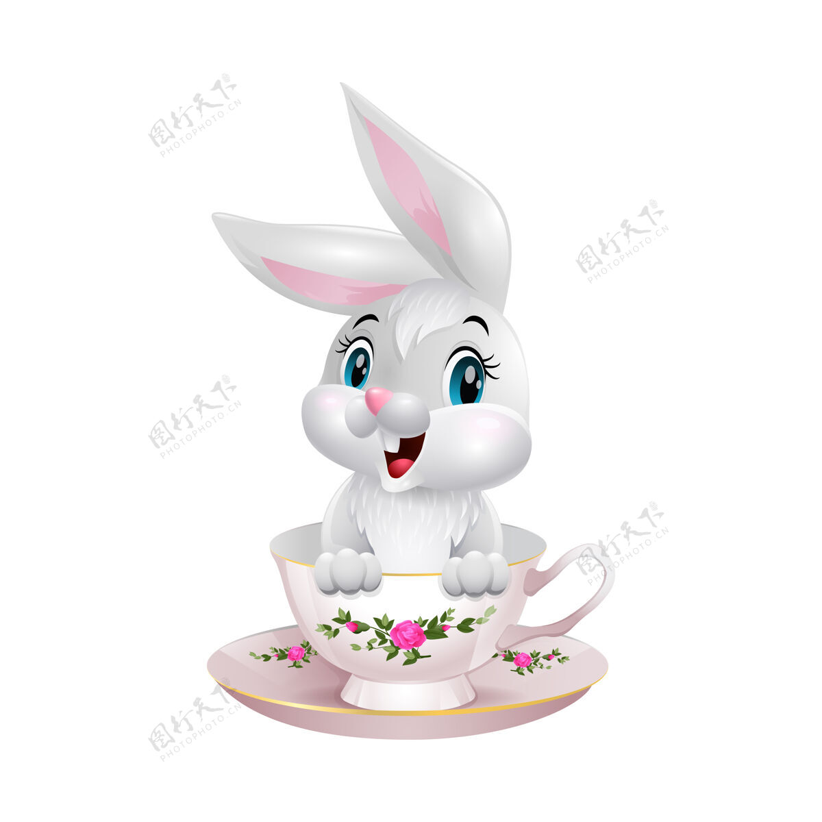 兔子卡通有趣的兔子坐在杯子里兔子杯子花