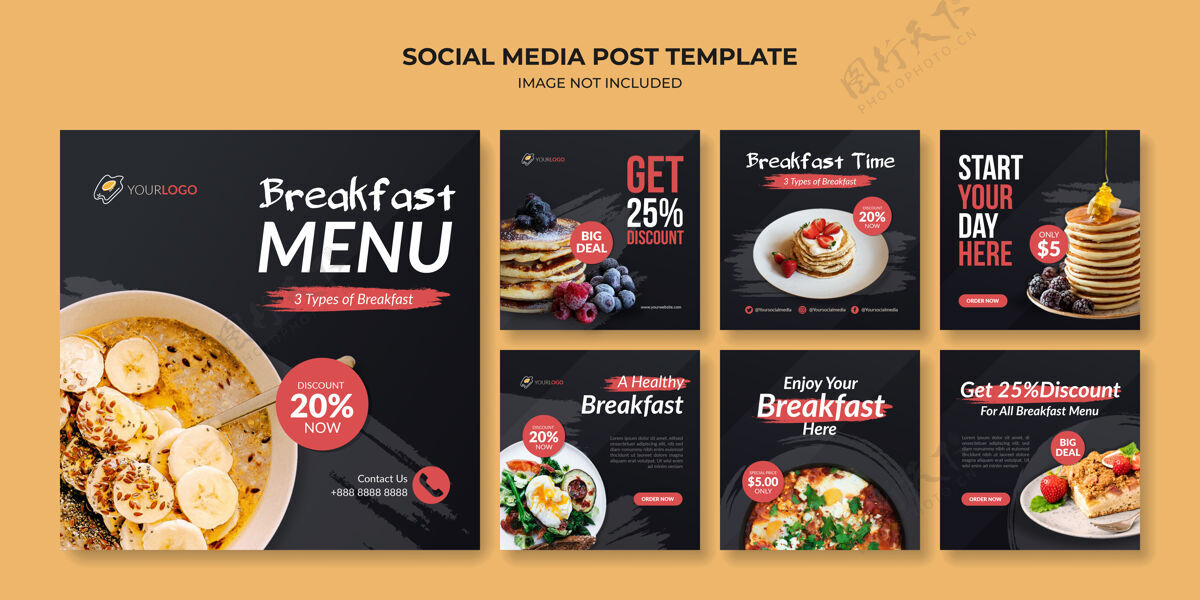 横幅早餐菜单社交媒体instagram帖子模板餐厅烹饪Instagram