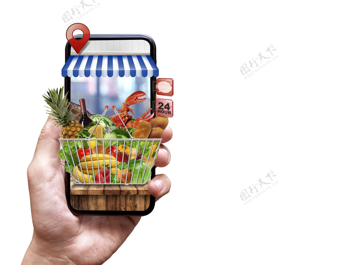 手机新鲜食物送上白色隔离订单市场新鲜