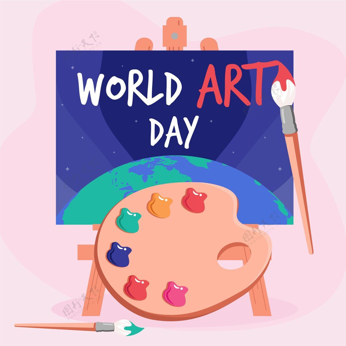 创意平面世界艺术日插画活动艺术家艺术日