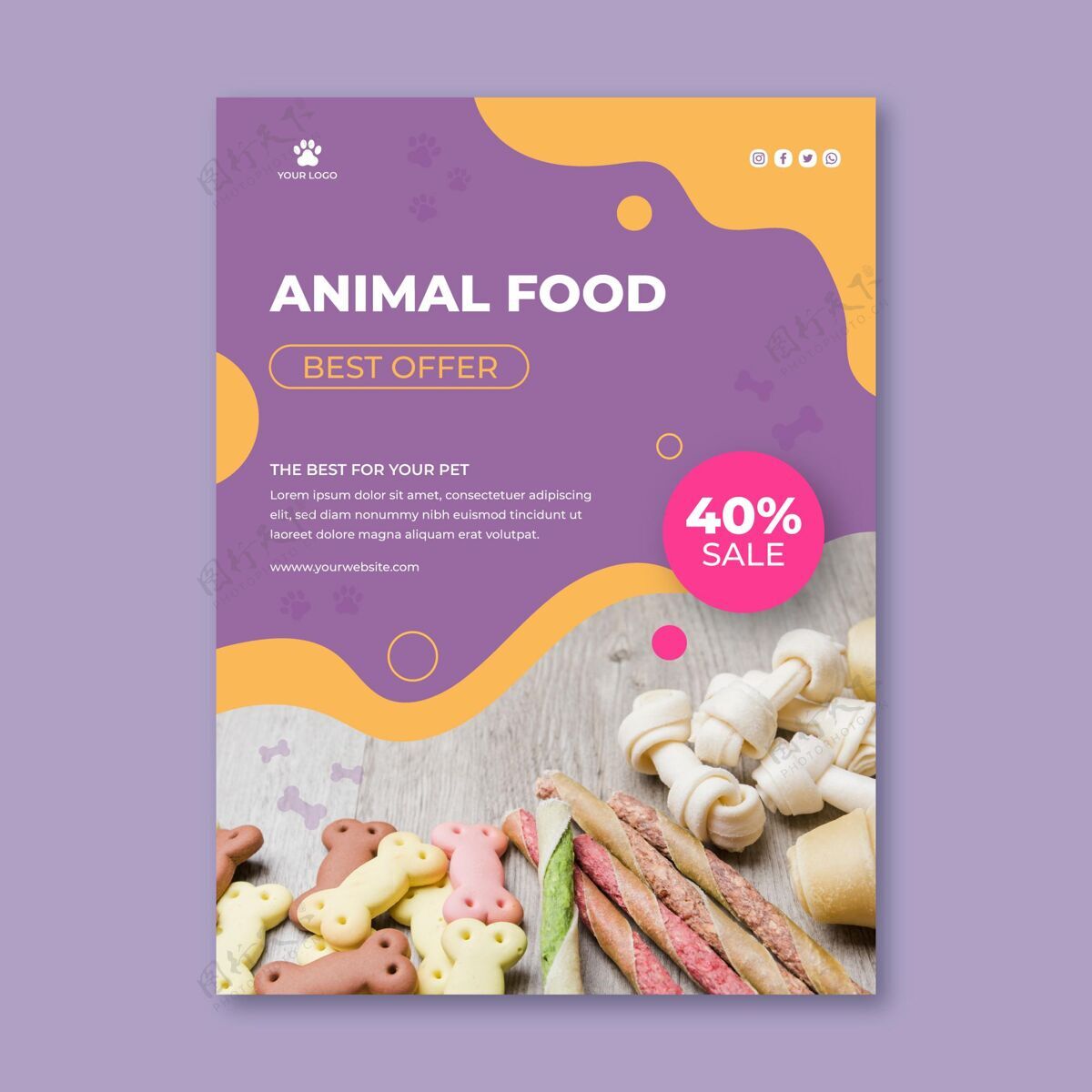宠物店动物食品垂直传单模板准备打印销售宠物
