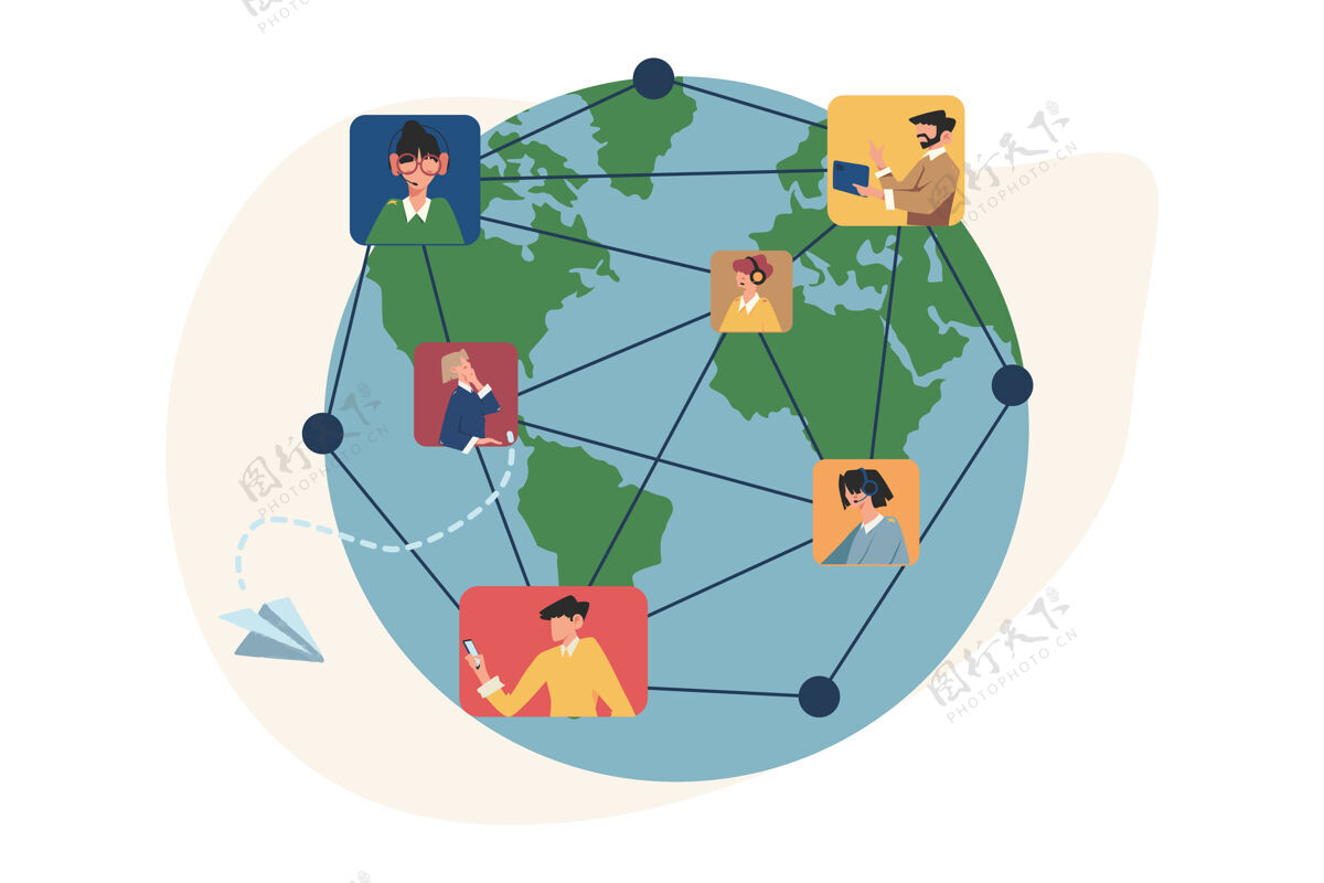 商人通过世界各地的互联网社交网络进行交流互联网地图团队