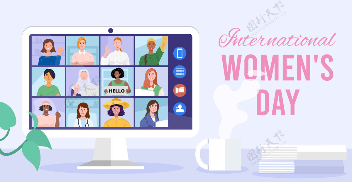 电脑国际妇女节插画互联网聊天游行