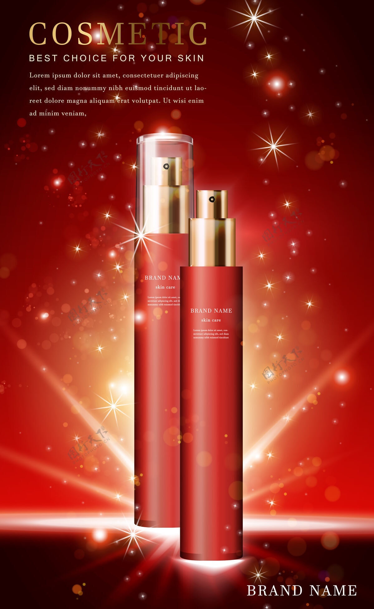 化妆品3d彩妆产品喷雾瓶亮红色喷雾红色3d
