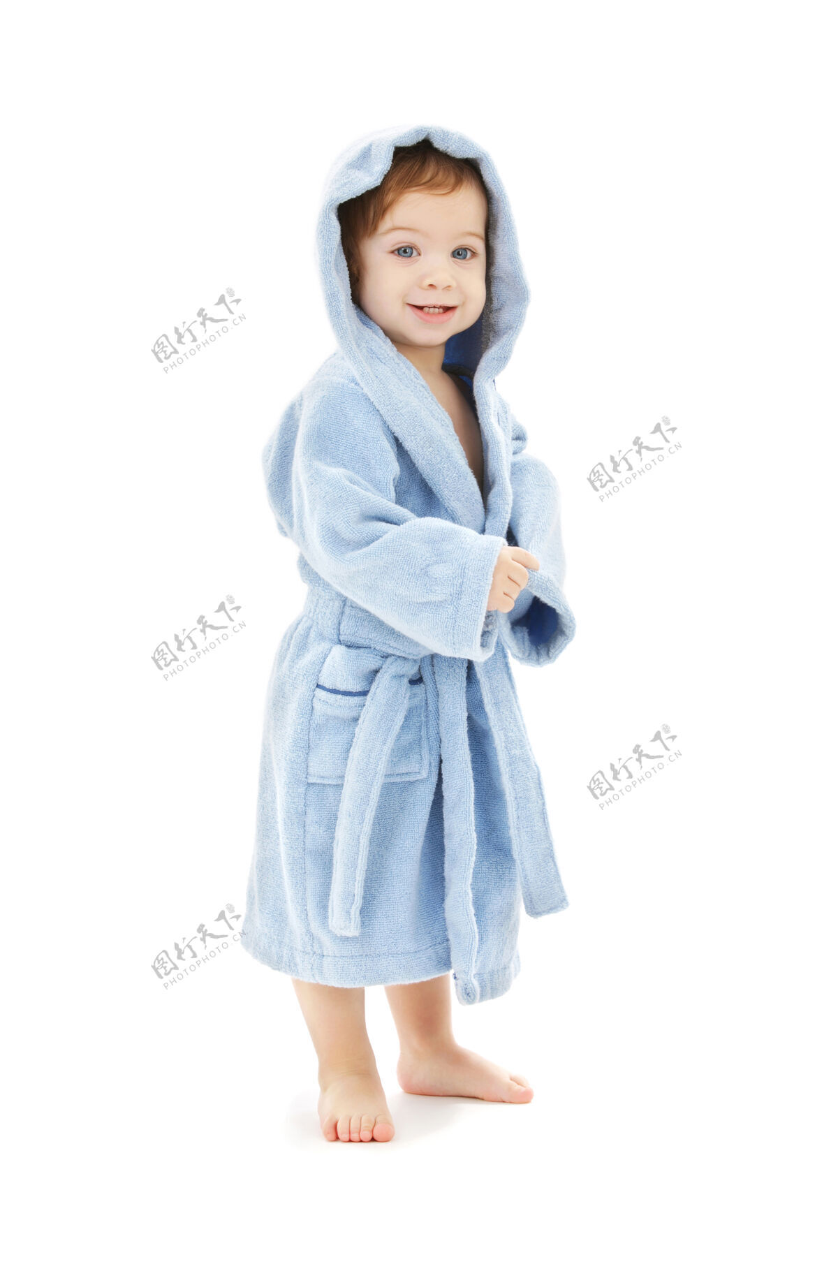 儿童穿蓝袍白袍的男婴男孩柔软护理