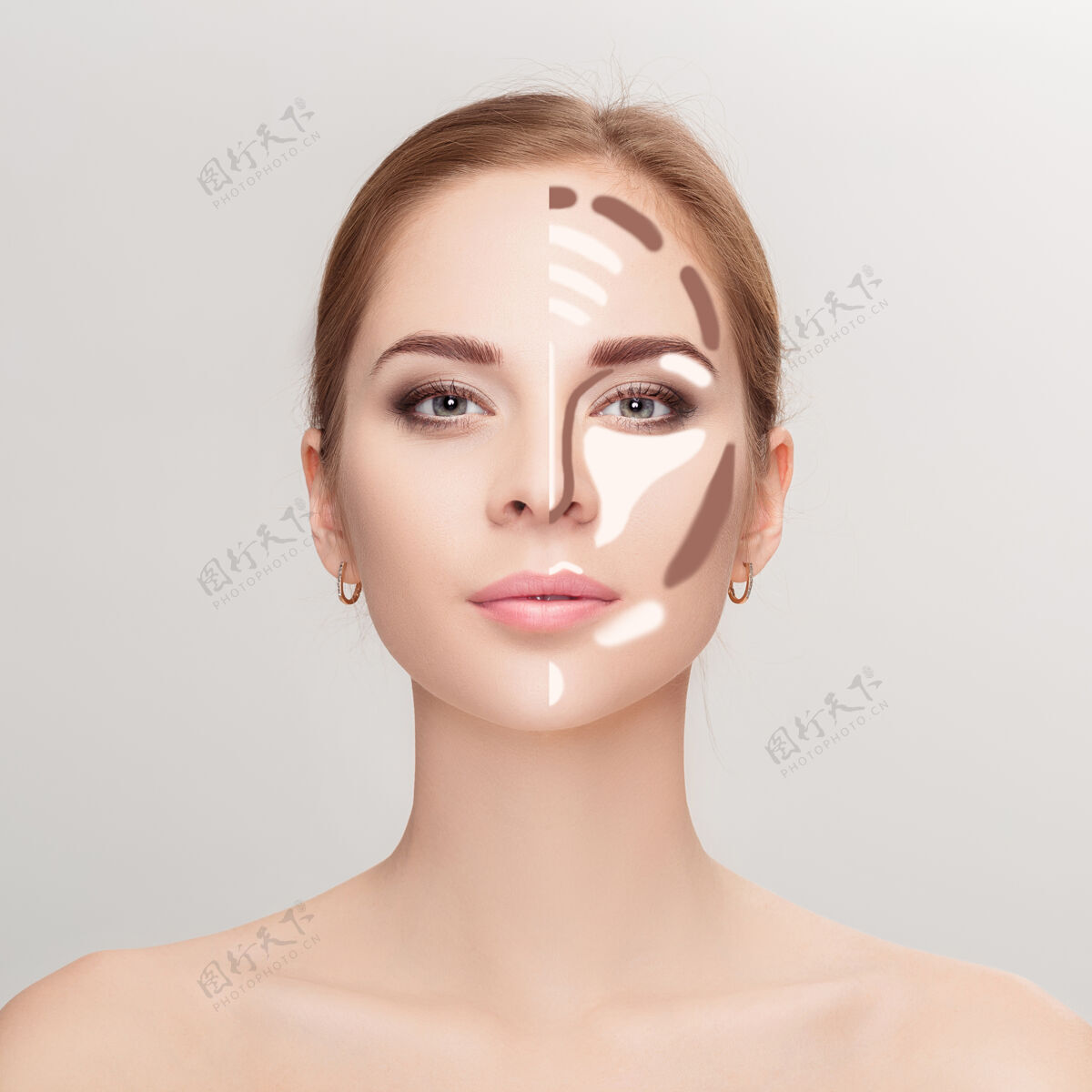 脸轮廓制造灰色的女人脸背景轮廓突出显示化妆师面部化妆样本白色混合腮红