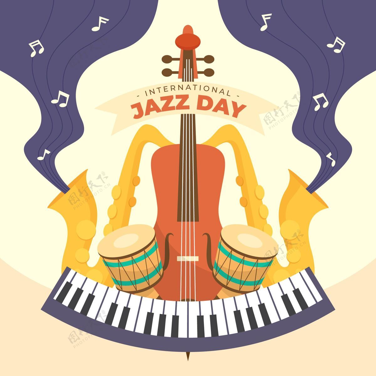 音乐节平面国际爵士日插画古典声音爵士乐