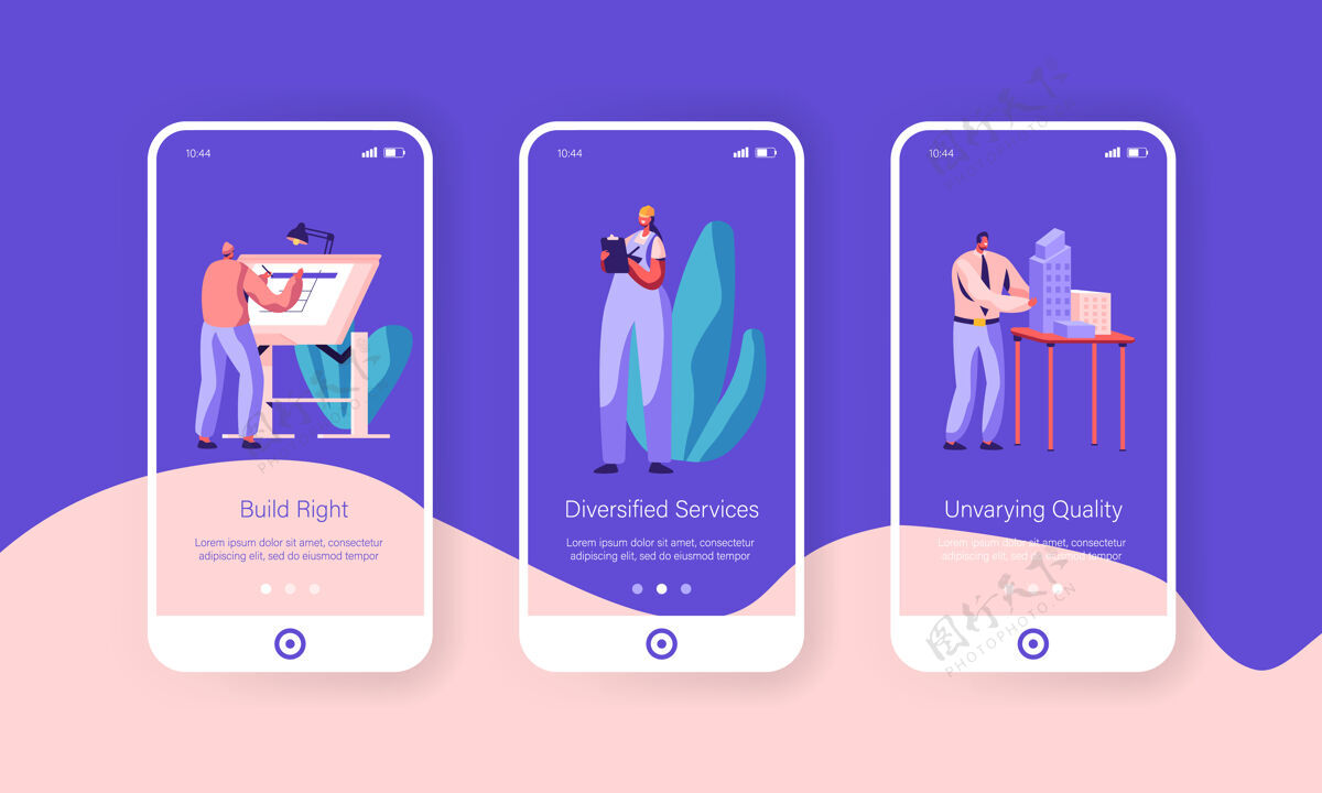 网站创造建筑的人概念车.mobile应用程序页面板载屏幕设置工业建筑师网站
