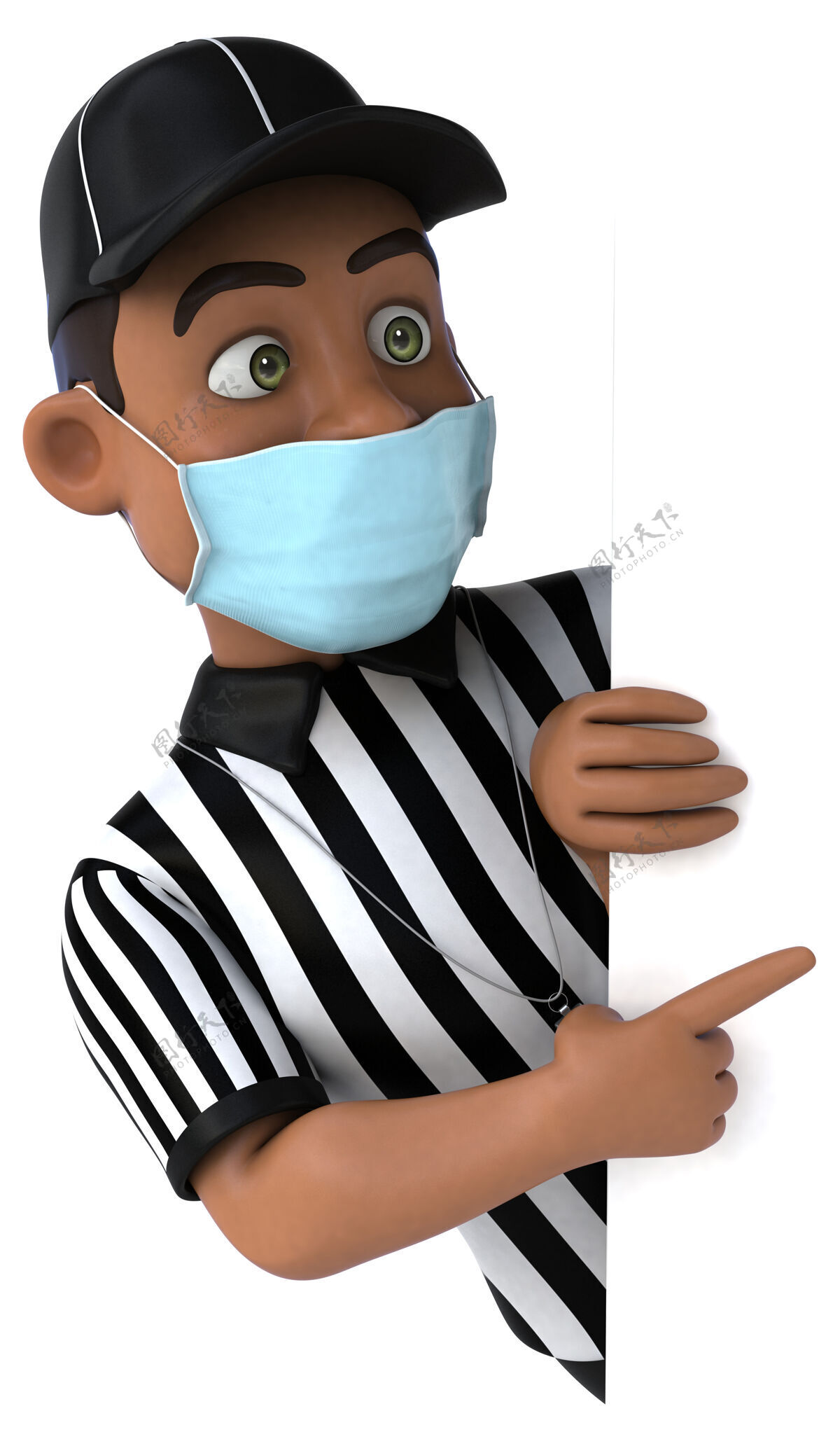 流感一个戴着面具的黑色裁判的有趣插图男人面具冠状病毒
