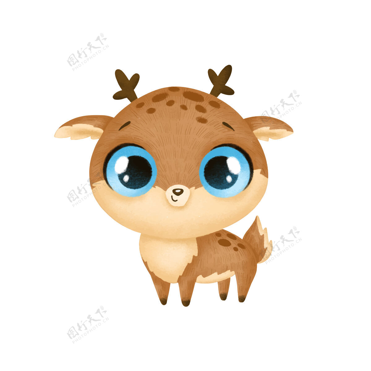 卡通可爱的卡通动物鹿孤立的野生大眼睛鹿