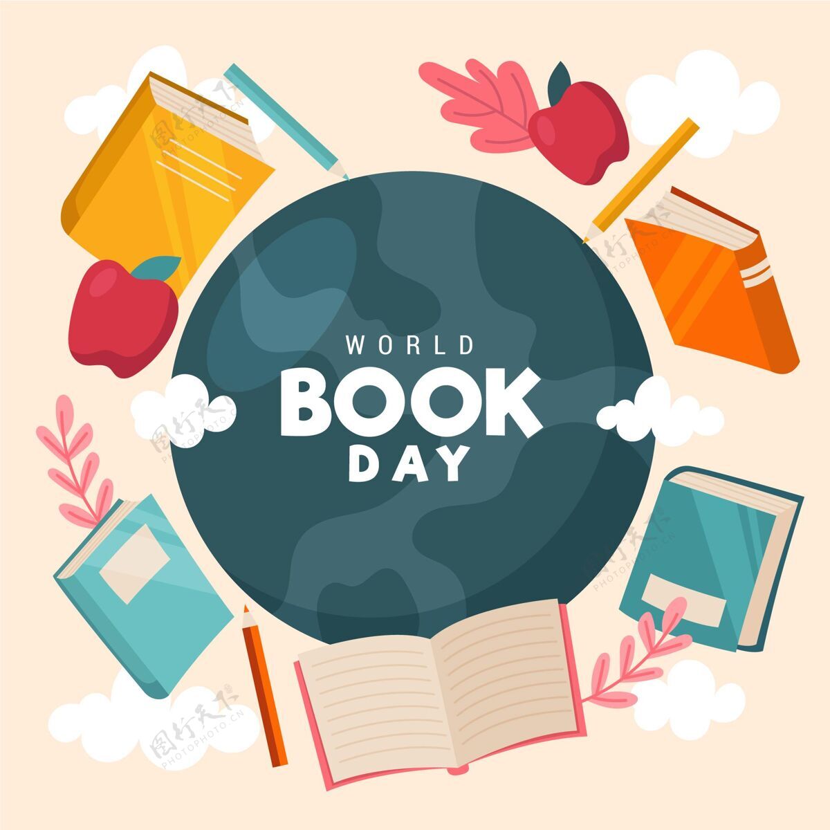 学习世界图书日插图与书籍和星球文化庆祝平面