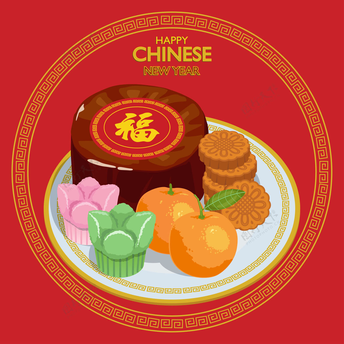 饭庆祝中国新年的菜肴插图碗背景亚洲