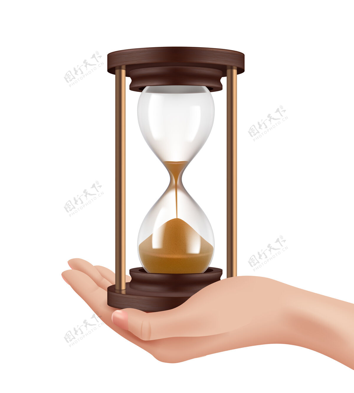 反射沙滩手表手动时间管理理念现实的手和历史复古时钟插图手臂小时时间