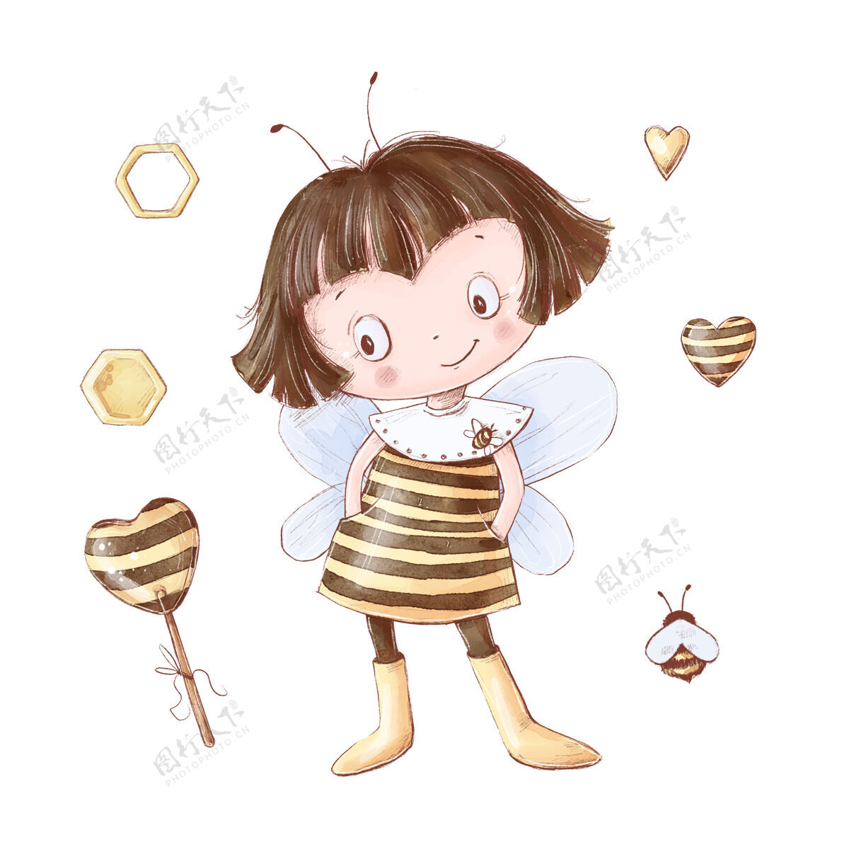 昆虫一套卡通女婴蜂蜜糖果动物蜜蜂人物