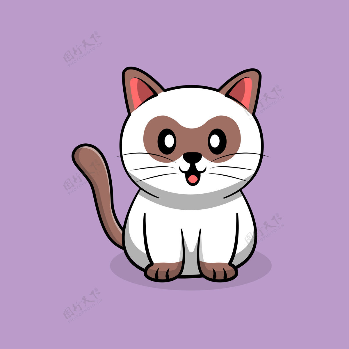 动物可爱的白猫卡通隔离紫色猫卡通姿势