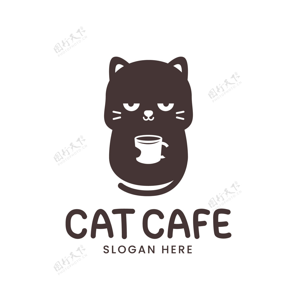 猫可爱的猫标志与咖啡杯隔离在白色宠物咖啡吉祥物