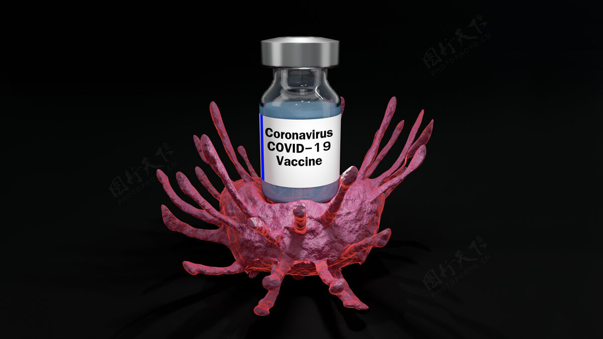 病毒把冠状病毒疫苗瓶盖上 压住冠状病毒细胞渲染细胞冠状病毒