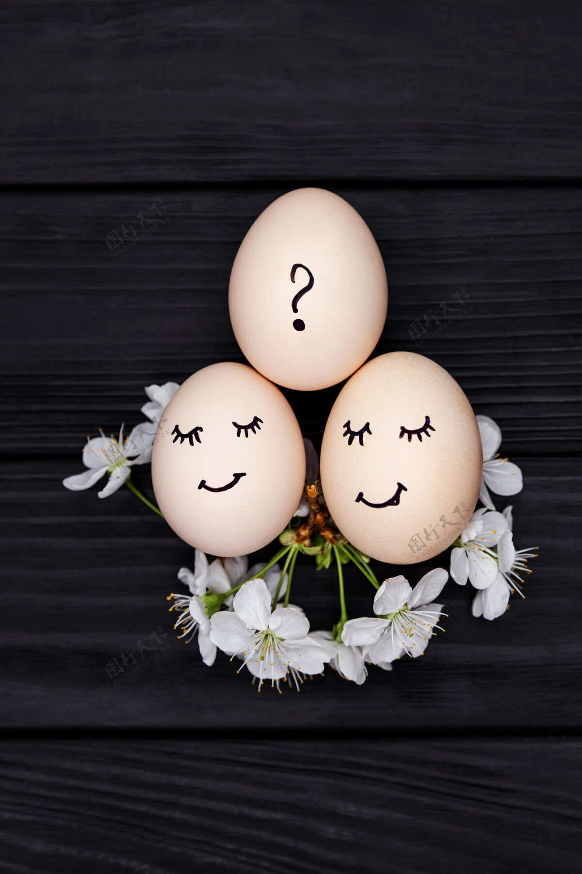 决心三个白鸡蛋象征着母亲 父亲和孩子爱极简主义顶视图
