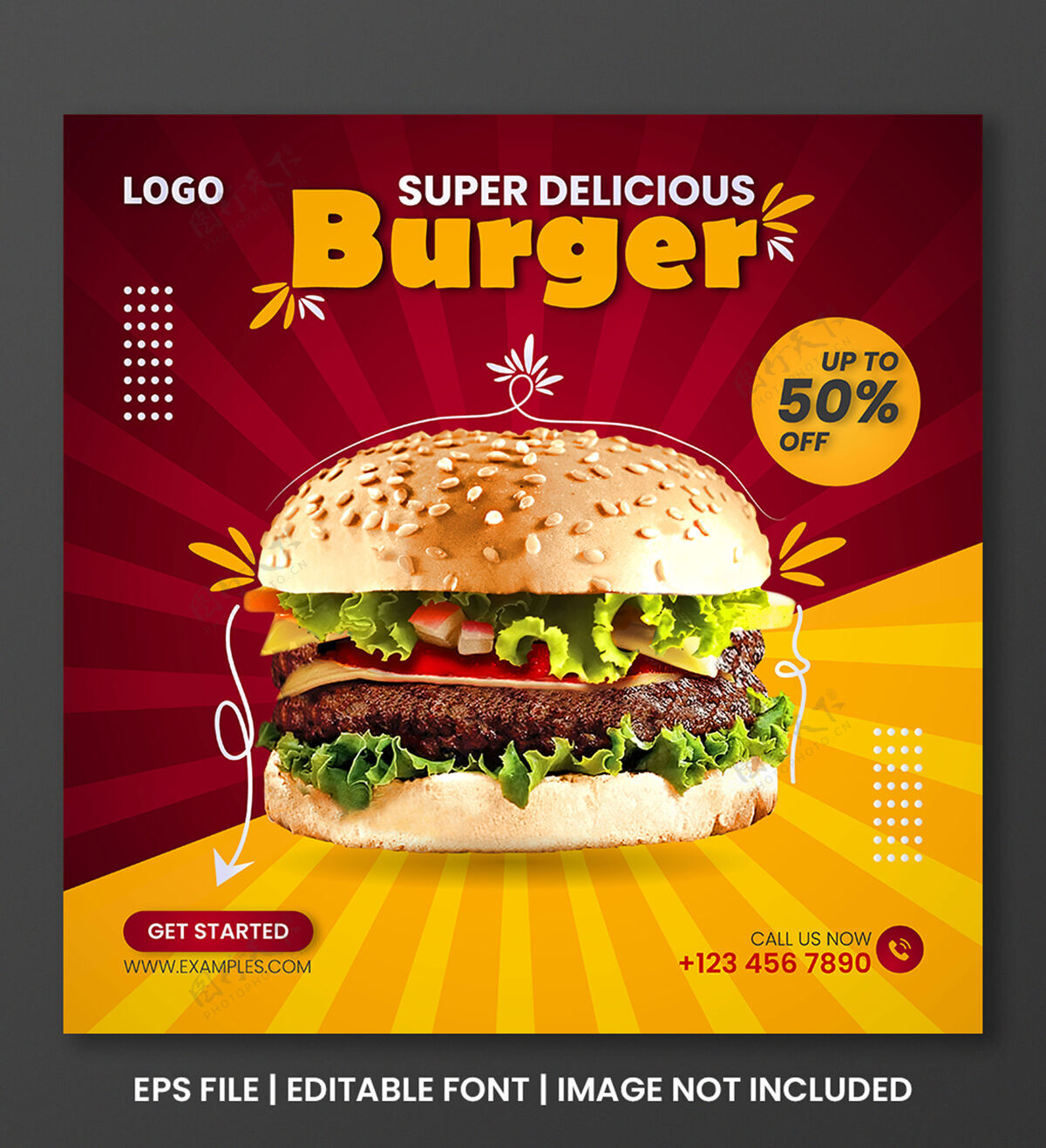 广场食物菜单折扣社交媒体发布模板促销营销汉堡