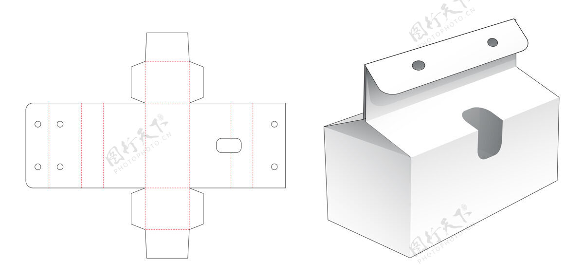 空白小窗和绳孔模切模板Bekery盒包装包装纸板