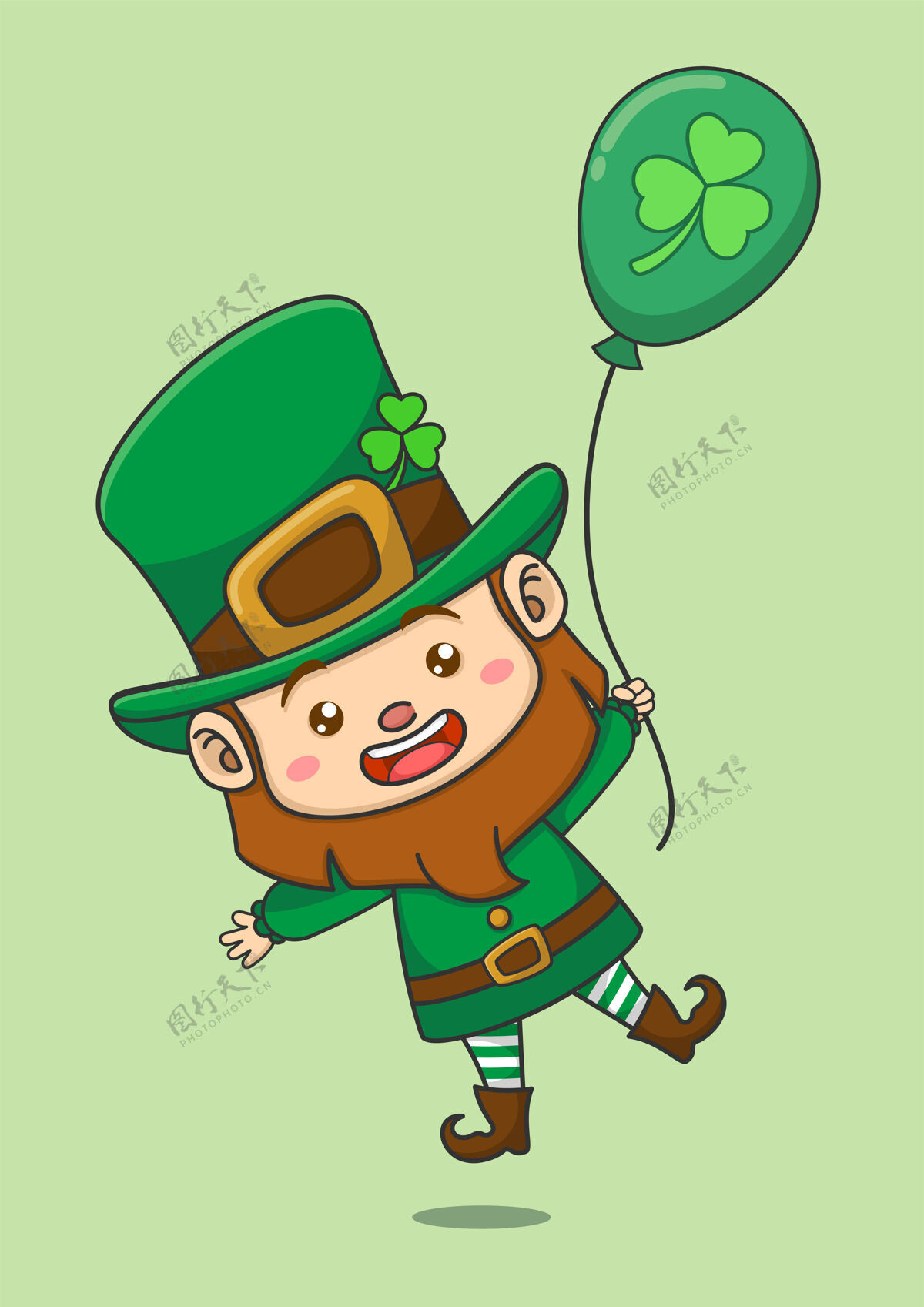 爱尔兰可爱的小妖精拿着气球三叶草气球可爱