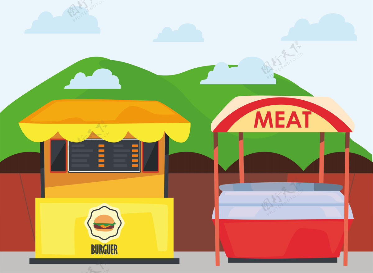 支付布格和肉类市场设计商店零售商店和购买主题插图插图博格商业