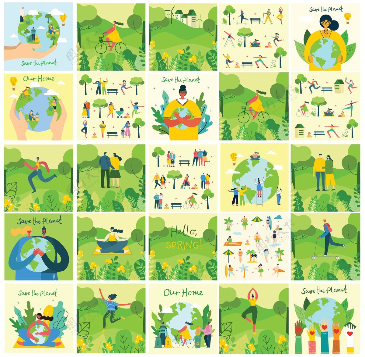 海报地球日概念插图以平面设计为背景地球插图生态