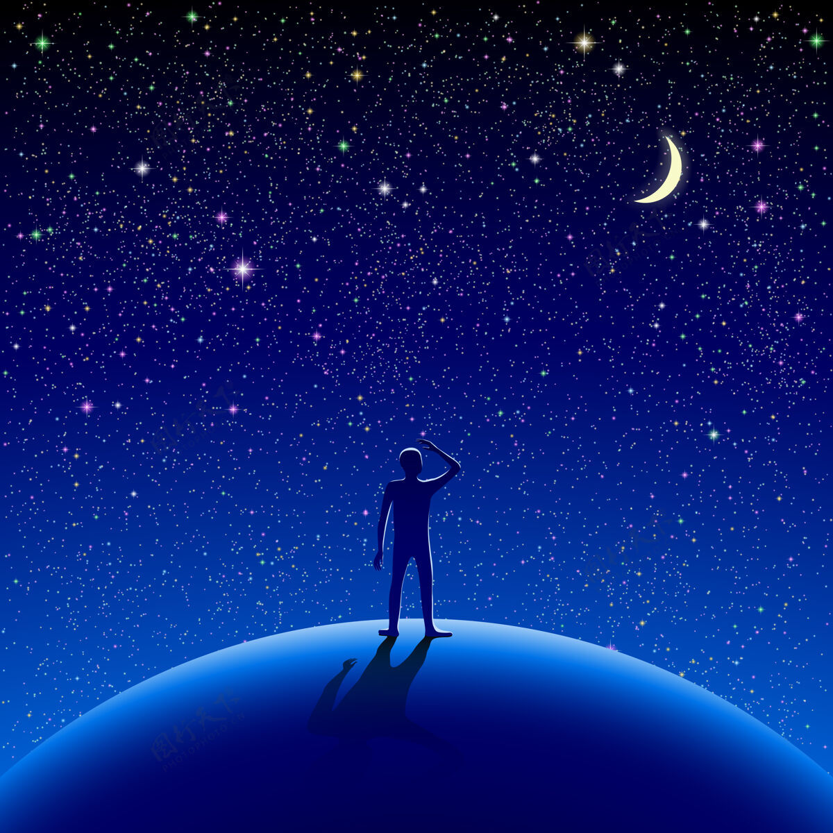 星星男人站在那儿看星空梦行星月亮天文学