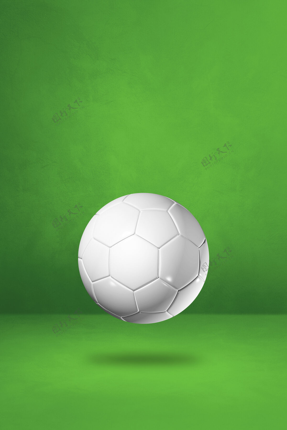 游戏白色足球隔离在绿色工作室背景上混凝土空白空间皮革