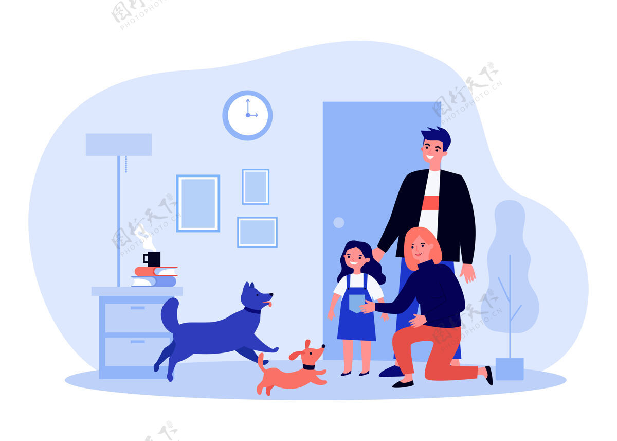 照顾狗欢迎家庭在公寓插图创意公寓生活方式
