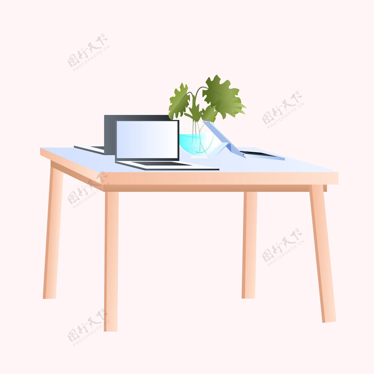 符号办公桌与笔记本电脑隔离在白色背景上风格室内装饰