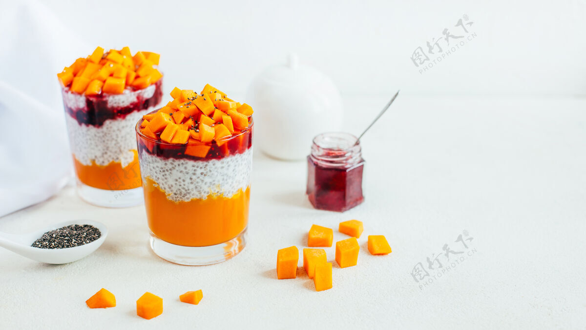 健康食物南瓜酸奶蔬菜水果奇亚布丁特写食物食物和饮料午餐