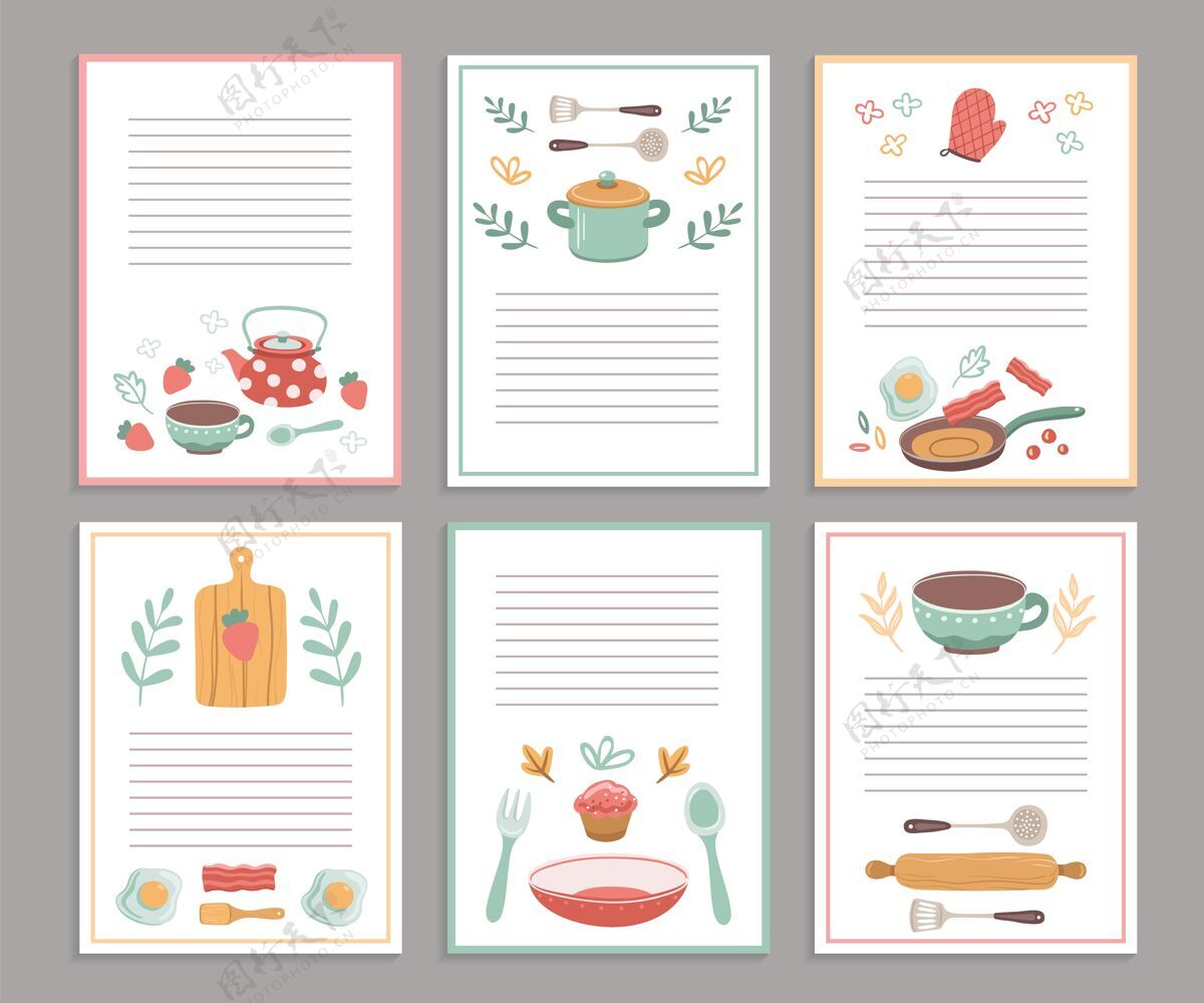 备忘录食谱卡烹饪书空白页食谱贴纸 可爱的主菜单食物菜单空