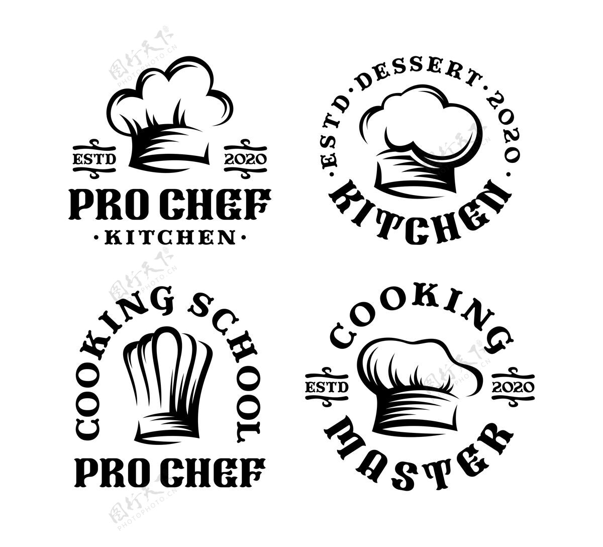 午餐一套标志徽章帽子厨师在复古设计厨房餐厅单色