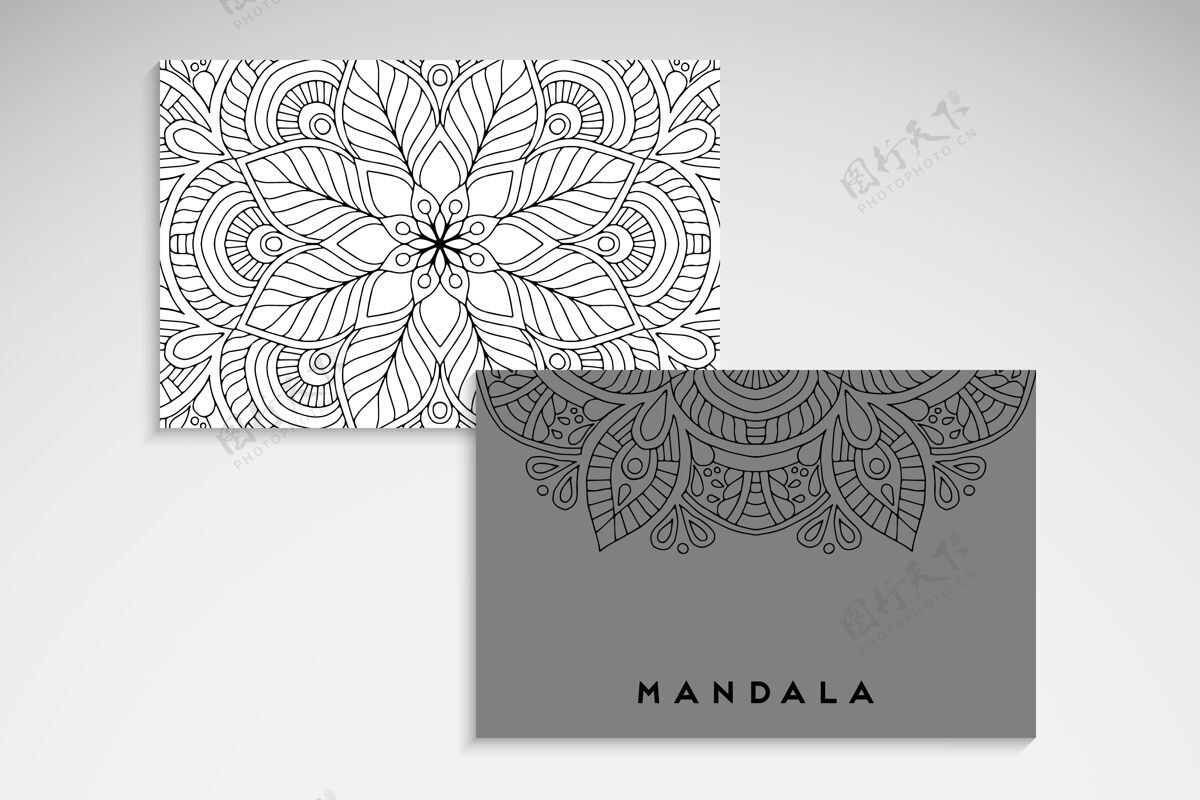 单色优雅的曼陀罗卡抽象花卉主题