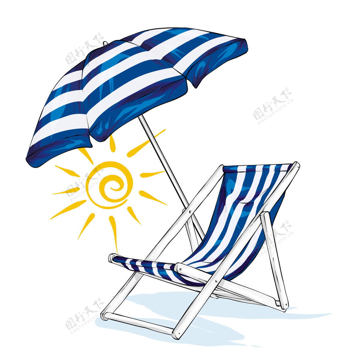 手绘躺椅伞和太阳雨伞度假家具