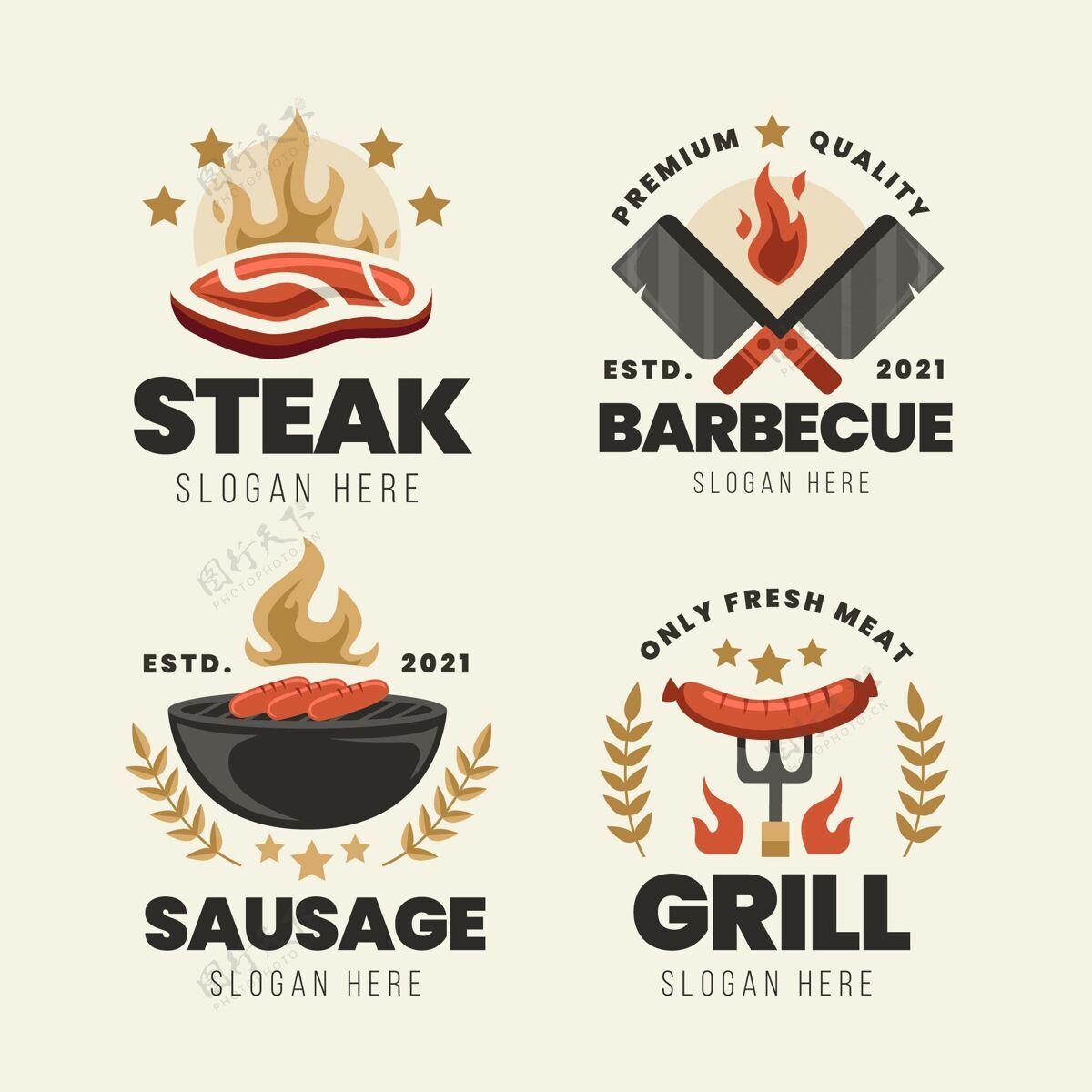 企业详细的烧烤标志集模板企业徽标品牌企业