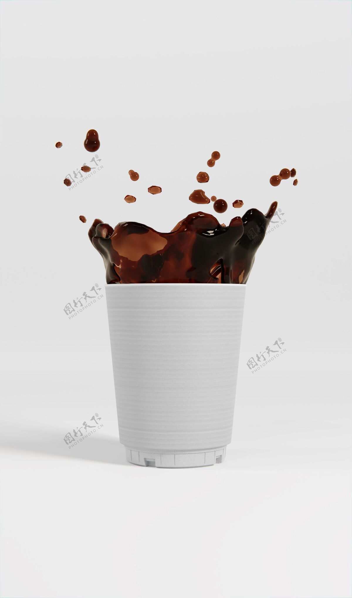 液体用咖啡喷溅纸组成咖啡杯组成三维渲染飞溅