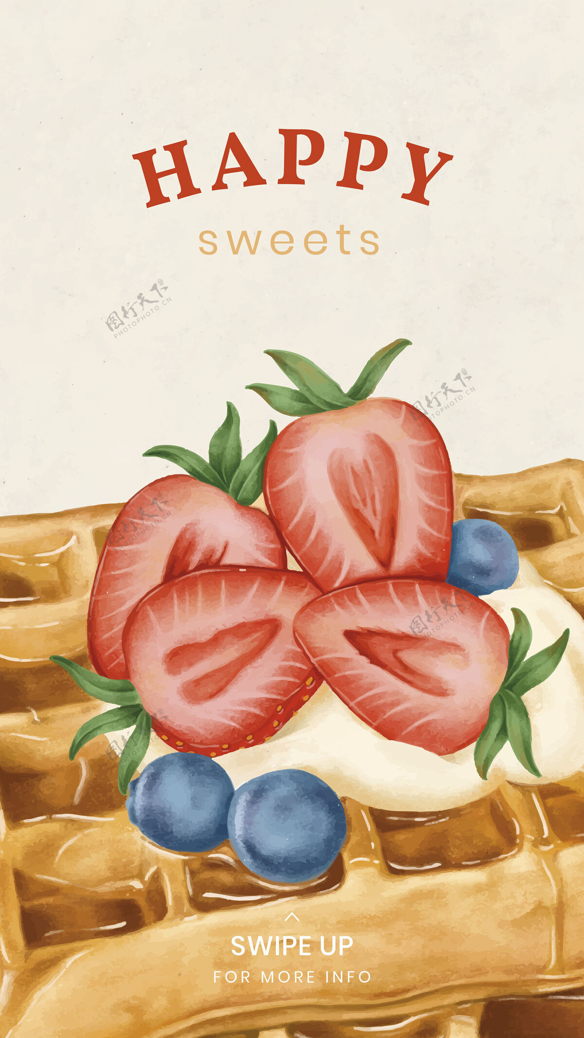 甜点插图手绘华夫饼instagram故事模板蓝莓手机背景锁屏