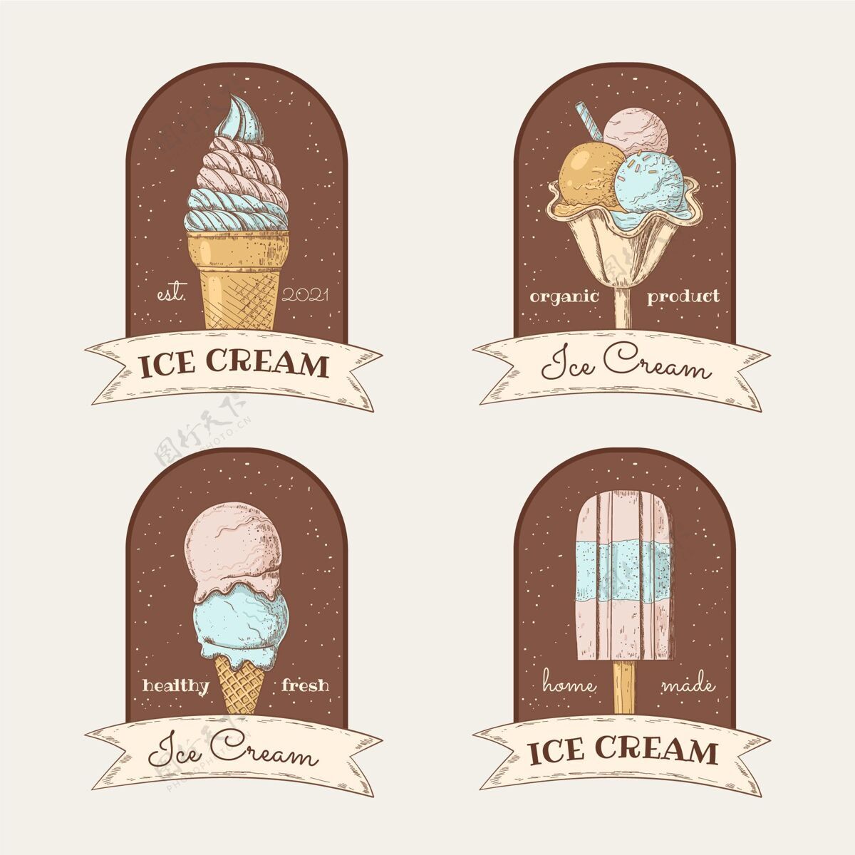 美味手绘冰淇淋标签系列收藏标签收藏甜点