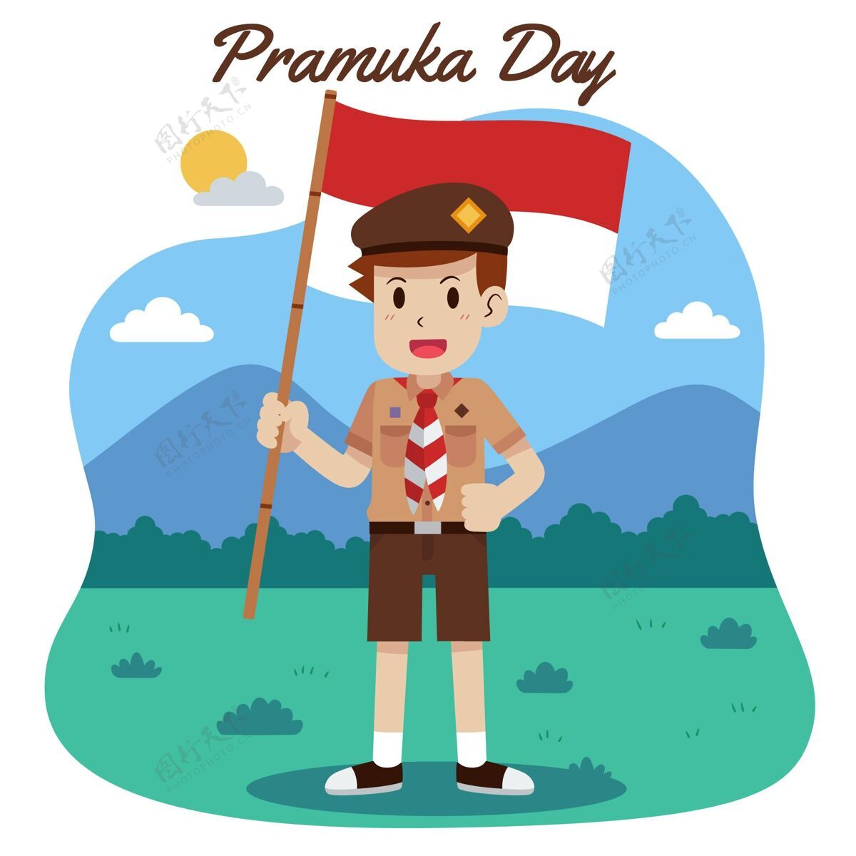 国家童子军日平普拉木卡日插画平面设计8月14日印尼