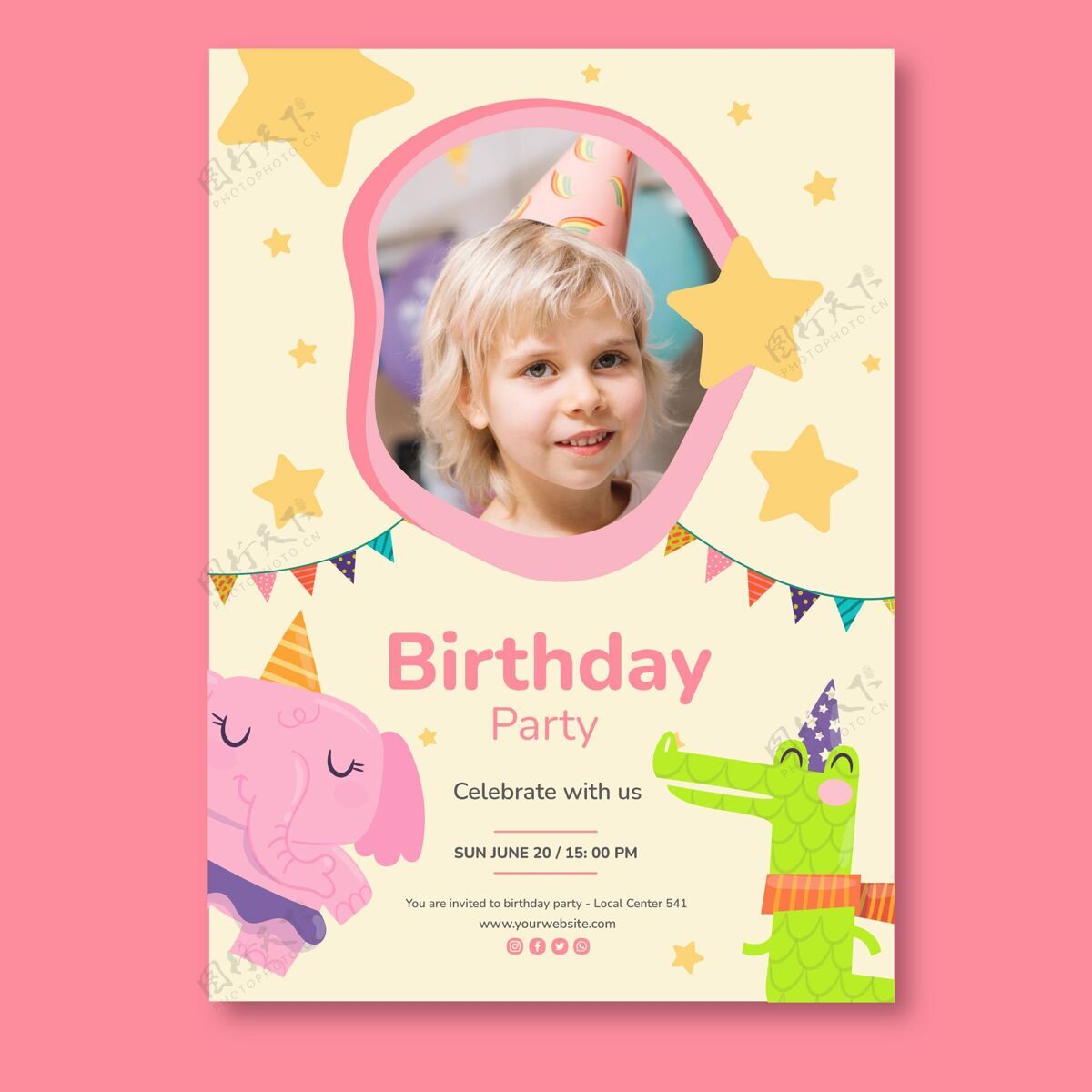 生日庆祝儿童生日垂直卡片模板垂直孩子庆祝