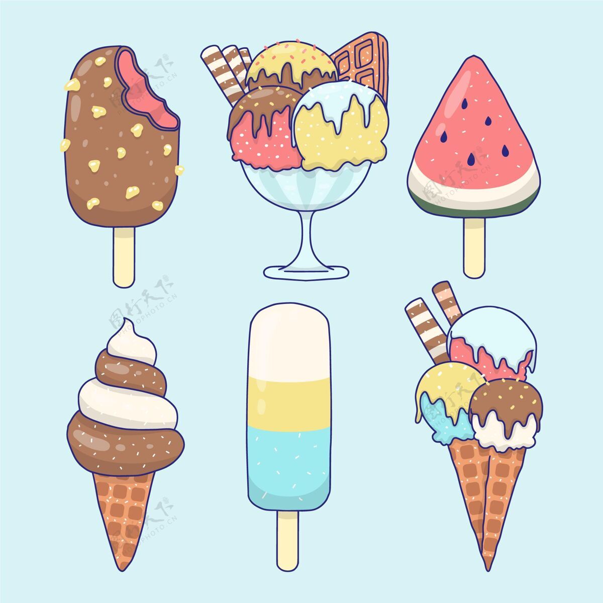 冷冻食品手绘冰淇淋系列美味包装冰淇淋
