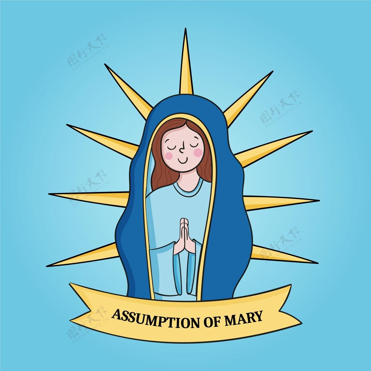 8月15日手绘玛丽的假设插图宗教基督教事件