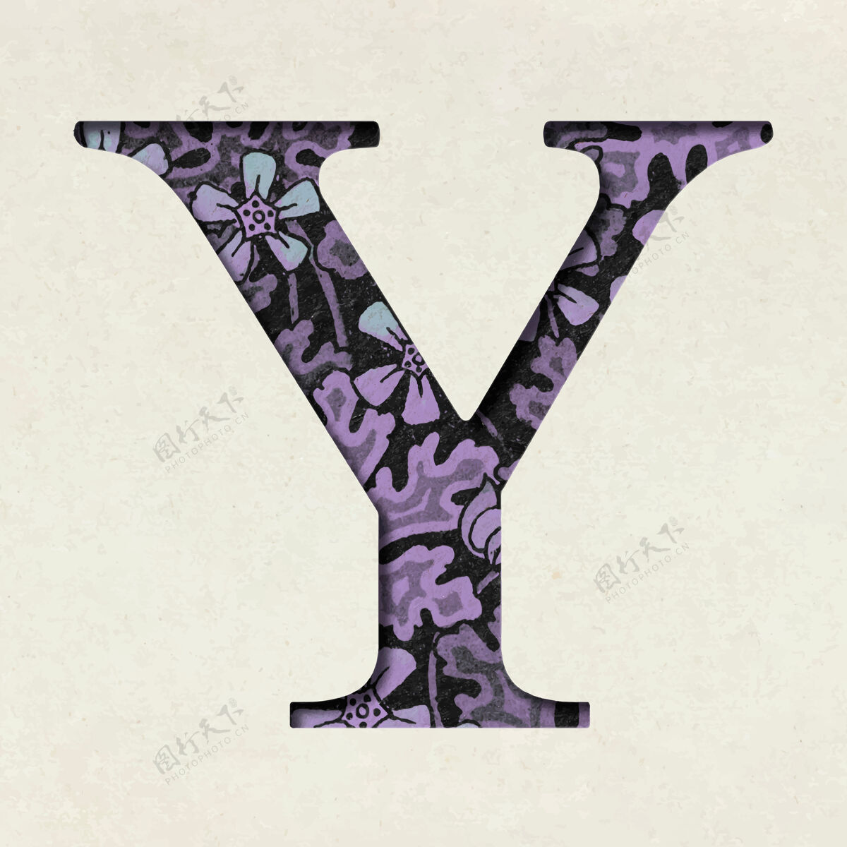 复古复古紫字母y排版排版信息紫色花卉图案