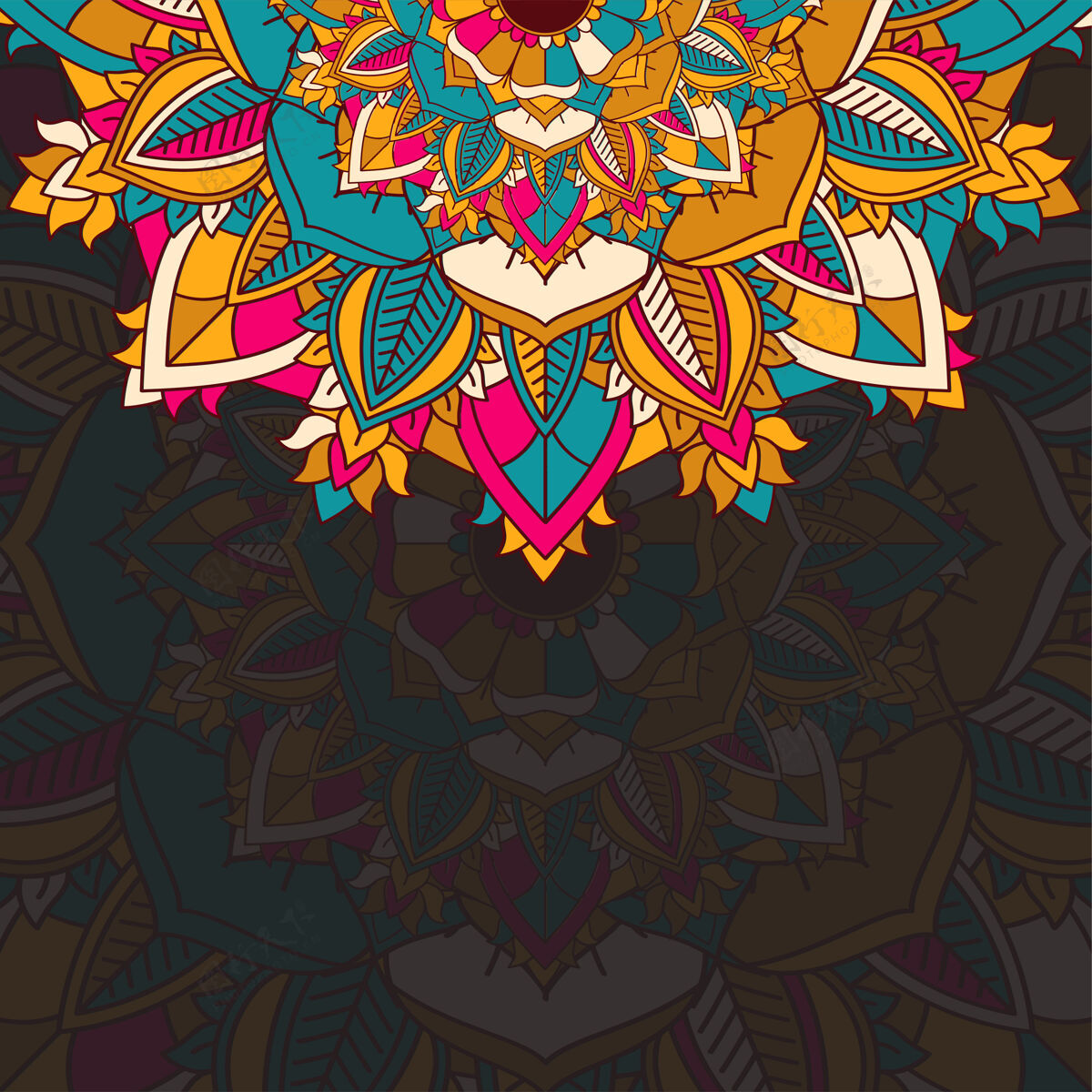 邀请抽象的背景与详细的彩色曼陀罗金属部落优雅